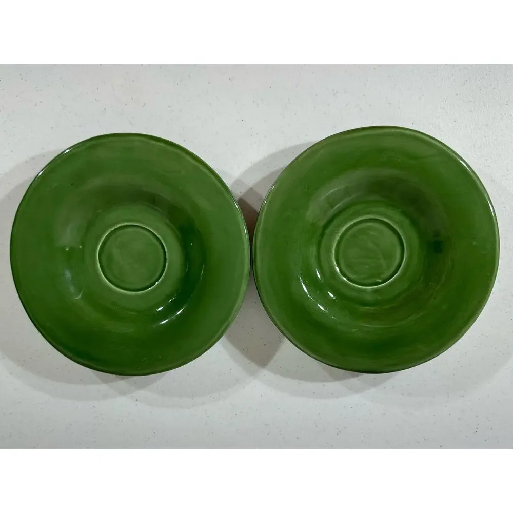 Pottery Barn Sausalito Moss Green Saucers‎ Set of 2 Hand-painted Mexico